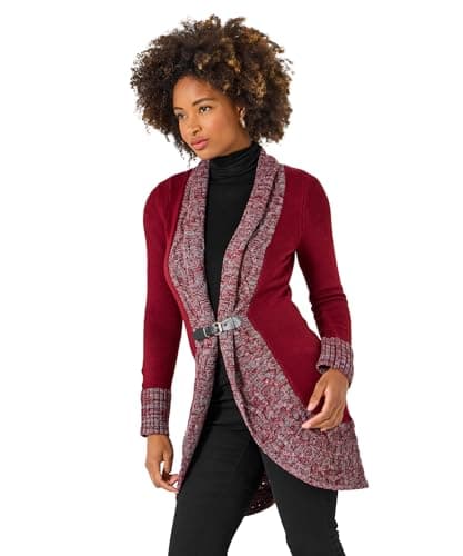 Image of Joe Browns Women's Cosy Two Tone Knit Buckle Waist Cardigan, Regular, Purple, UK 8