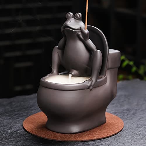 Image of ChangWanna Frog Incense Holder Burner - Ceramic Cone Backflow Incense Burner Smoke Fountain, Back Flowing Incense Diffuser with 45 Sticks & 15 Cones, Frog Ornament for Aromatherapy/Yoga/Home Decor