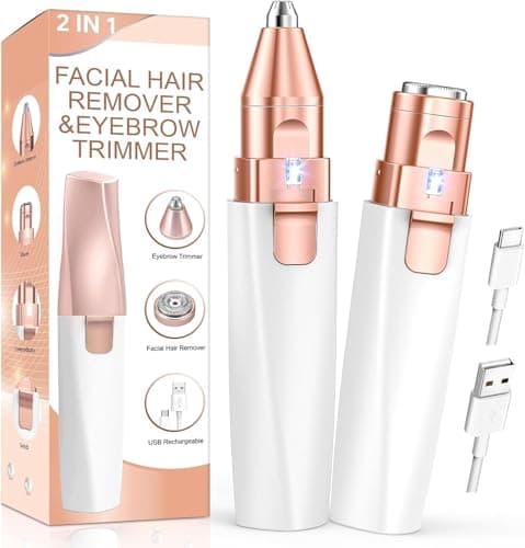 Image of Facial Hair Remover for Women, Eyebrow Trimmer & Face Hair Remover 2 in 1 Face Shavers, Rechargable Eyebrows, Peach Fuzz, Lips, Arms