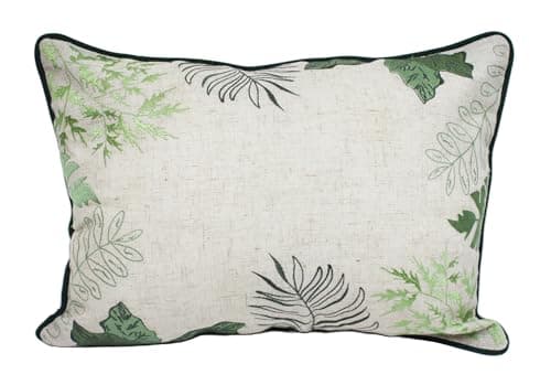 Image of Peggy Wilkins Canopy Embroidered Leaf Cushion Botanical Garden Design – 33 x 45cm Polyester Linen Blend Decorative Throw Pillow Natural Home Decor