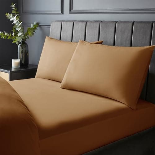 Image of Silentnight Pure Cotton Fitted Sheet - Cool Soft Touch 200 Thread Count - Extra Deep 40cm Bed Sheet - Breathable 100% Cotton - Elasticated Corners, Machine Washable, Terracotta Orange, super-king