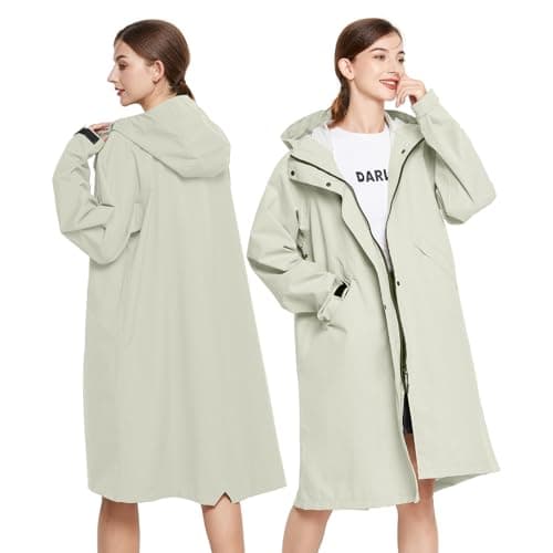 Image of LAMA Womens Long Raincoat, Waterproof Reusable Jackets Hooded Rain Coat with Carry Bag, Ladies Lightweight Raincoat Windbreak Outdoor Coats Grey M