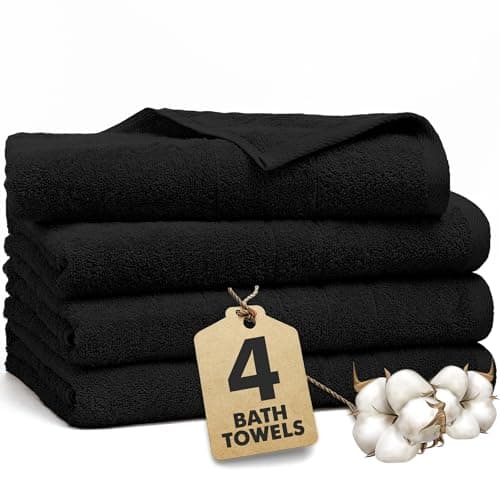 Image of Novo Home Bath Towels Set of 4 – 100% Cotton Black Extra Large Towels for Bathroom, Spa Use (70x140 cm) – Super Soft and Quick Dry Large Bath Sheets for Adults