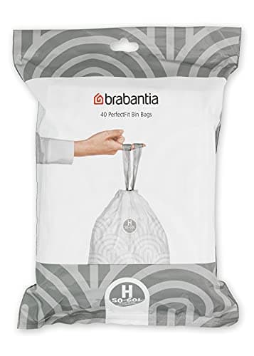Image of Brabantia PerfectFit Bin Liners (Size H/50-60 Litre) Thick Plastic Trash Bags with Tie Tape Drawstring Handles (40 Bags)