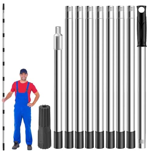 Image of Paint Roller Extension Pole 11.8ft/3.6m, 10 Segmented Lightweight Stainless Steel Telescopic Pole, Extension Pole with Tapered Adapter, Extendable Roller Pole for Painting Gutter Cleaning Tools