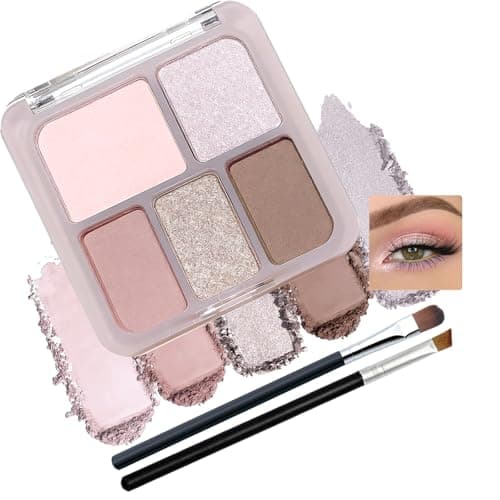 Image of Five-Colour Eyeshadow Palette Sea Salt Pink Matte Shimmer Powder - Compact Eyeshadow Makeup For Natural Daytime Or Smoky Party Looks, Blendable Eye Shadow Palette With Rosy Nude (Dusty Rose)