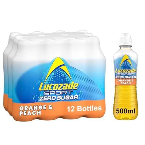 Image of Lucozade Sport Zero Sugar - Orange & Peach 12x500ml | Sugar Free Sports Drink, with Vitamin B3 and electrolyte | Zero Sugar | Only 4 calories per serving | Still | Made with Natural Flavours