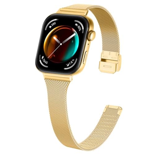 Image of Gimuk Straps Compatible with Huawei Watch Fit 3 Strap, Slim Metal Mesh Loop Stainless Steel Sport Wristband Replacement Watch Band Strap Bracelet for Huawei Watch Fit 3 (Gold)