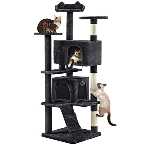Image of Yaheetech 178cm Multi-level Cat Tree Tower w/ 2 Condos & 2 Dangling Balls & 3 Scratching Posts & 3 Platforms Indoor Cat Activity Structure for Small & Medium Cats