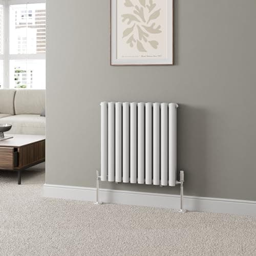 Image of DuraTherm® 600 x 600mm White Horizontal Designer Radiator Double Column Oval Tube Modern Central Heating Panel Bathroom Radiators