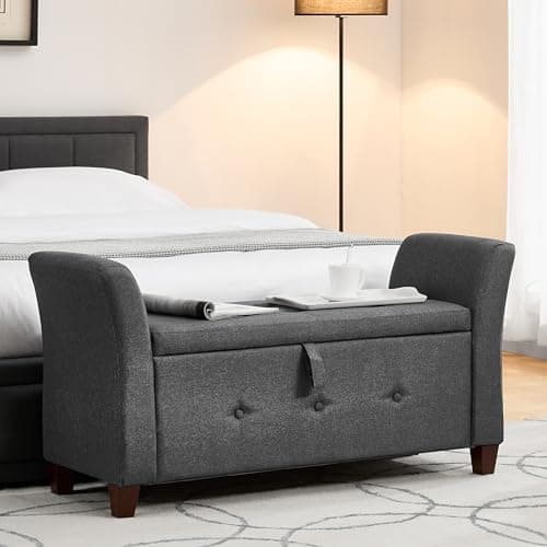 Image of Vida Designs Seville Storage Ottoman, Fabric in Dark Grey Linen, 120x45x60cm - Storage Ottoman with Lift-Up Lid, Ideal for Toys, Bedding & Footstool Use | UKFR Certified
