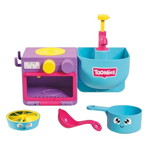 Image of Toomies Bubble & Bake Bathtime, Bath Toddlers, Kitchen Themed Bubble Making Toy, 2 in 1 Set, Kids Water Play, Suitable for 18 M & 2, 3 & 4 Year Old Boys & Girls, Multicoloured, 21 X 28 X 15 cm
