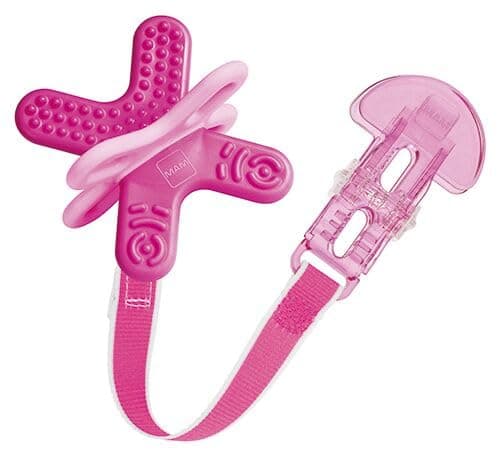 Image of MAM Bite & Relax Teether | Suitable from 4+ Months | Teething Toy with Clip | Provides Soothing Relief for Painful Gums | Easy for Baby to Hold | Pink