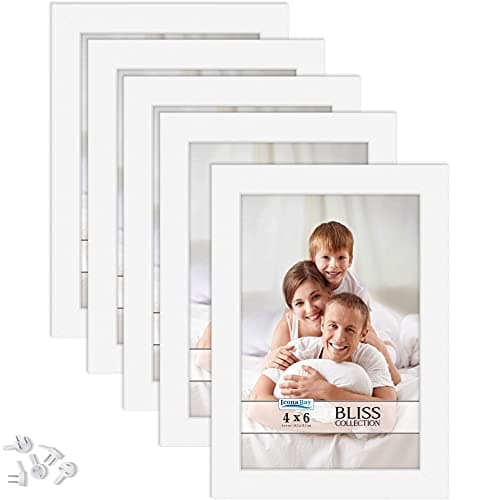 Image of Icona Bay - 6x4 Picture Frames - White, 5 Pack - Modern Style Wood Composite Frames - Table Top or Wall Mount - Bliss Collection