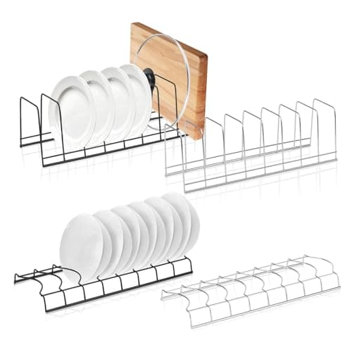 Image of MOAMUN 4 PCS Plate Rack Bowl Rack Set, Plate Organiser for Kitchen Cupboard, Stainless Steel Plate Storage Dish Drying Rack Kitchen Cupboard Organiser for Pot Lid Bowl Plates Cutting Boards Bakeware