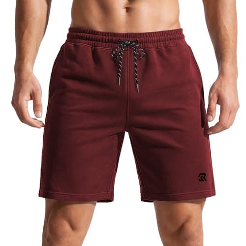 Image of Rane Sports Men's 6 Inch Inseam Casual Sweat Shorts, Cotton Gym Shorts with Pockets, Elastic Waist Drawstring Athletic Lounge Shorts for Summer, Male Jersey Shorts Wind red L