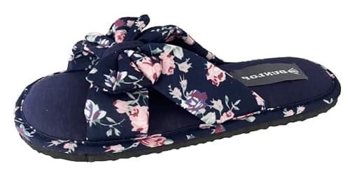Image of DUNLOP Womens Floral Knot Sandals Summer Sliders Fabric Cushioned Padded Memory Foam Casual Holiday Shoes (Navy, UK Footwear Size System, Adult, Women, Numeric, Medium, 5)