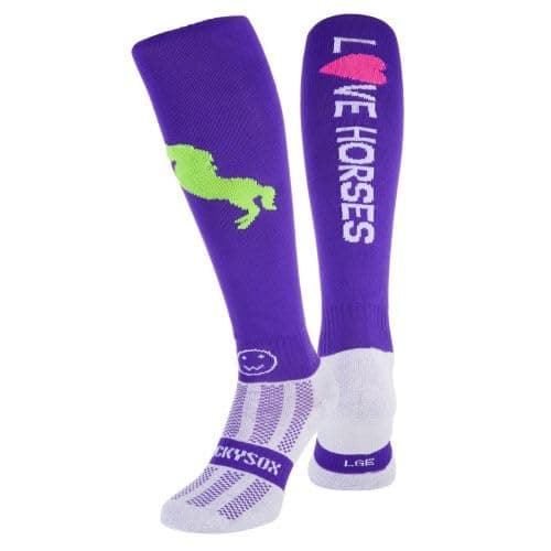 Image of WackySox - Love Horses Purple Equestrian Sports Socks, Men and Women Horse Riding Socks, Thermal Padded Long Socks for Riding, Sports Socks, Running Socks, Hockey and Football Socks
