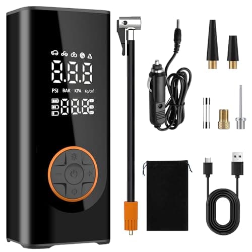 Image of Semflagree Portable Air Compressor Car Tyre Pump, 6000mAh corded/cordless Dual power supply 150PSI Tyre Inflator Cordless Digital Dual Values Display tyre pump for Car Motorcycle Bike Ball