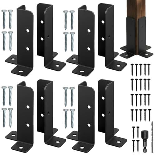 Image of Elyyapt 8PCS Fence Post Brackets Adjustable Deck Post Anchor Brackets Wood Fence Pergola Posts Base Bracket Kit Bolt Down Posts Supports Fit 1.5x1.5, 2x2, 2x4, 4x4 for Pergola Porch Railing Mailbox