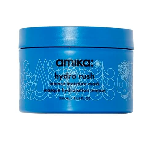 Image of amika hydro rush intense moisture hair mask - hydrating hair care for dry + textured strands - deep conditioner enriched with hyaluronic acid + squalane - provides long-lasting hydration (250 ml)