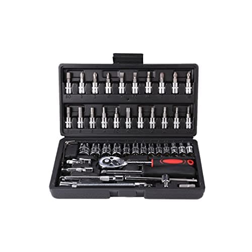 Image of Hniuyun 46 Pieces 1/4 inch Drive Socket Ratchet Tool Set, with Bit Socket Set Metric and Extension Bar for Auto Repairing and Household, with Storage Case