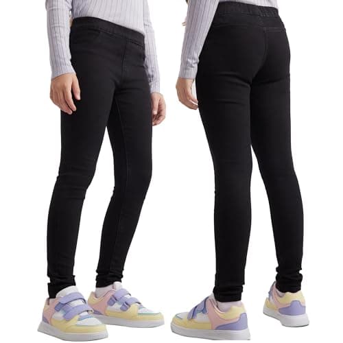 Image of STYLER | STREET Girl’s Denim Jeans Stretch Slim Fit Denim Pants for Kids, True Classic Stylish and Comfortable Skinny Trouser, Adjustable Waistband Activewear Jeggings for Girls Ages 7-12 Years, Black