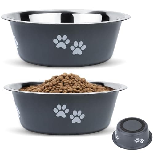 Image of 2 Pack Dog Bowls (2020ML), Stainless Steel Dog Bowls with Nonslip Silicone Bottom, Pet Feeding Bowls for Cat, Pups-Food and Water Bowls for Medium Large Dogs