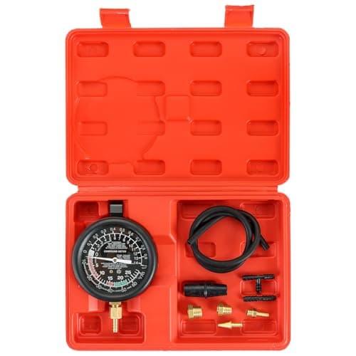 Image of DASBET Car Vacuum and Fuel Pump Tester Gauge Kit, Fuel Pump and Vacuum Testing Gauge, Petrol Engine Vacuum Tester, Fuel Pressure Testing Kit Leak Carburetor Pressure Diagnostics (Red)