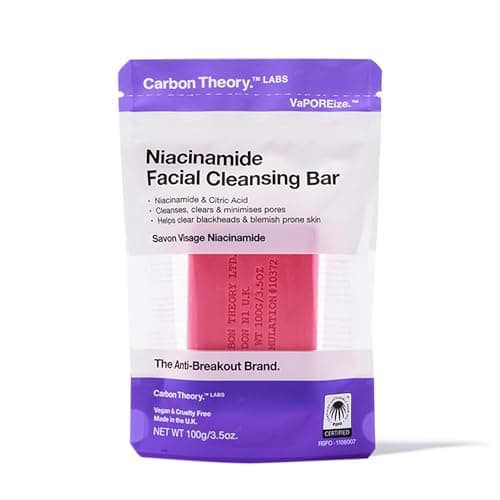 Image of Carbon Theory VaPOREize Niacinamide and Citric Acid Face Cleansing Bar, Soap Bar for Acne Prone Skin, Gently Cleanses, Helps Minimise Pores and Clear Blackheads 100g