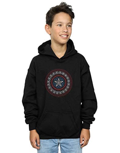 Image of Marvel Boys Captain America Ornamental Shield Hoodie Black 9-11 Years