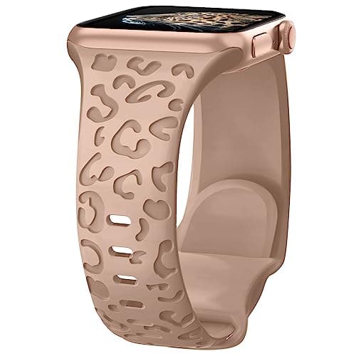 Image of Towsnails Compatible with Apple Watch Straps 38mm 40mm 41mm 42mm Women Men, Leopard Print Silicone Sport Band Replacement Straps for Apple Watch Series 11 10 9 8 7 6 5 4 3 2 1 SE SE3 - Milk Tea
