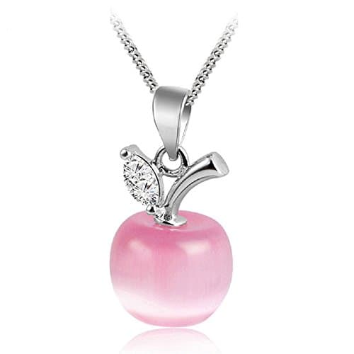 Image of Crystalline Azuria Women Girls 18ct White Gold Plated Pink Simulated Cat Eye Stone Crystals Apple Pendant Necklace 17.7 inches