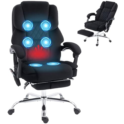 Image of HOMCOM Office Chair with 6-point Vibration Massage and Heat, Velvet-feel Fabric Desk Chair with Footrest, Linkage Armrests, High Back, Adjustable Height, Reclining for Home Office, Black