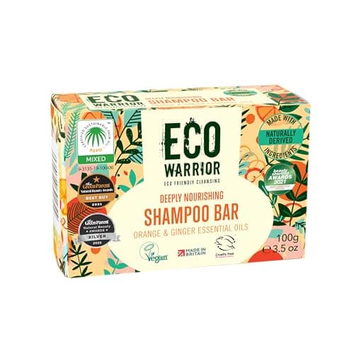 Image of Eco Warrior Deeply Nourishing Shampoo Bar | Vegan, Cruelty Free, Natural, No SLS or Parabens | Eco Friendly Cleansing | Hydrating Pink Clay, Pure Orange & Ginger Essential Oil for Healthy Hair | 100g