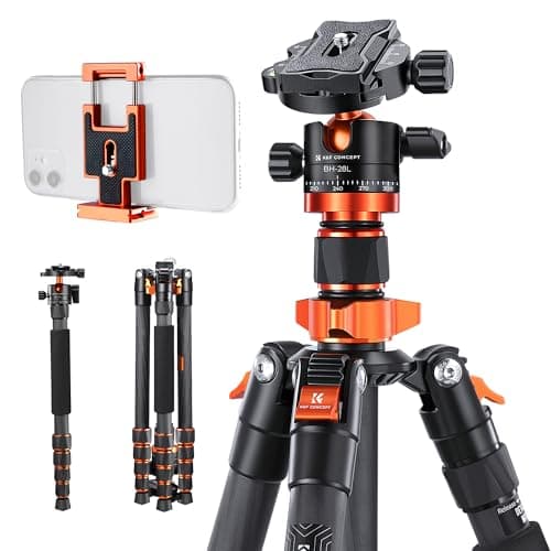 Image of Carbon Fibre Camera Tripod 68"/172cm, K&F CONCEPT Carbon Compact Tripod Monopod with Ball Head Quick Release Plate Carrying Bag Loading Up to17.6lbs/10KG for DSLR Canon Nikon Sony O255A4+BH-28L