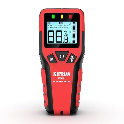 Image of Kiprim Pinless Damp Meter Moisture Meter for Wood, Walls, Masonry – Accurate Non-Destructive Testing with Audible and Visual Alarm, Data Hold, and Mute Function WM11