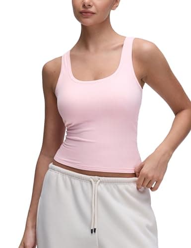 Image of CRZ YOGA Womens Softembrace Casual Tank Tops Scoop Neck Double Lined Soft Sleeveless Shirts Basic Going Out Summer Vest Strawberry Pink 10