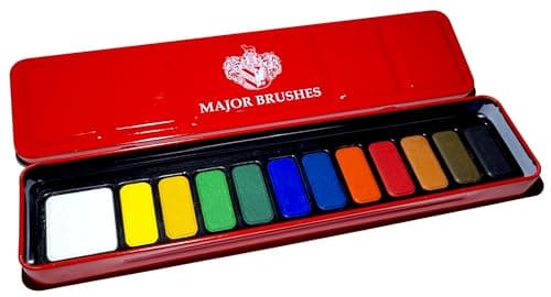 Image of Major Brushes Artist Watercolour Red Paint Tin 12 Blocks