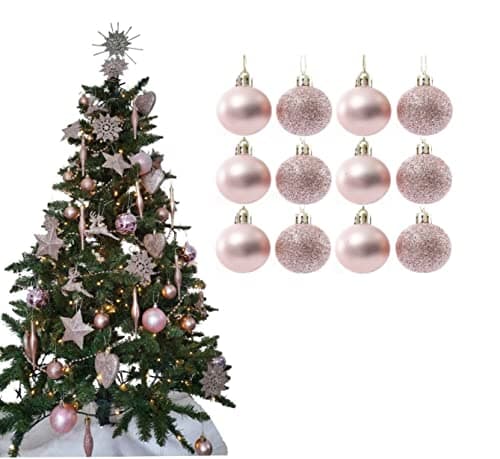 Image of Simply Products Christmas Tree Decoration Baubles 3.8cm - Great Christmas Tree Hanging Ball Decorations, Matte & Glitter Baubles Pack of 12-3.8cm (Rose Gold Matte & Glitter)