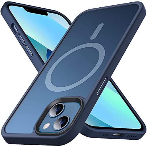 Image of Anqrp Magnetic for iPhone 14 Case/iPhone 13 Case, Compatible with MagSafe Translucent Matte Hard Back Slim Fit Phone Cases Cover Protective Shockproof 6.1", Blue