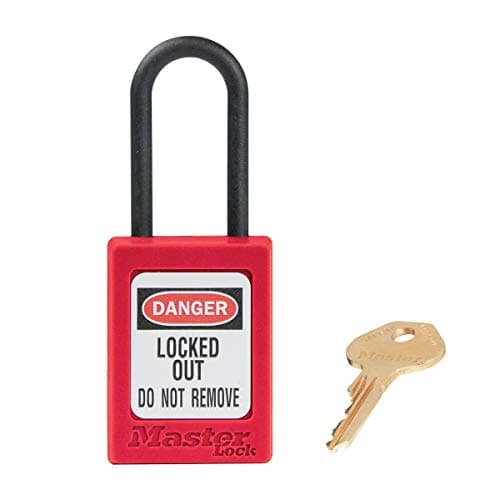 Image of Master Lock Red Dielectric Zenex™ thermoplastic Safety Padlock, 35mm Wide with 38mm Tall Nylon Shackle, Non-Key retaining, keyed Different