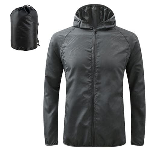 Image of JiaYouLC Men's Packable Lightweight Waterproof Jacket No Pocket Hooded Raincoat in a Bag Sun Protection Windproof Rain Jacket (UK, Alpha, 3XL, Regular, Regular, Black1)