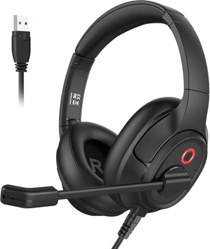 Image of EKSA H2 USB Headset with Microphone for PC Laptop, Computer Headsets with Noise Canceling Mic, Audio Control & Busy Light, Wired Office Headset for Business/Call Center/Zoom/Teams