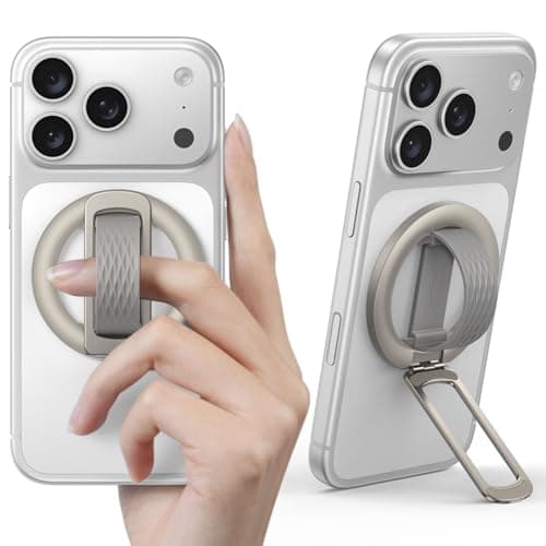 Image of Lamicall Magnetic Finger Grip for MagSafe - [Soft Silicone Grip] Magnetic Phone Stand Kickstand, Magnet Phone Ring Holder for iPhone 17/16/15/14/13, Other Use Metal Ring - Titanium Color