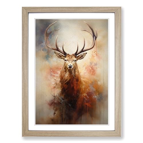 Image of Stag Gestural Framed Print | A2 Oak Framed Wall Art | Ready to Hang | Eclectic Animal Picture | Living Room Bedroom Lounge Office