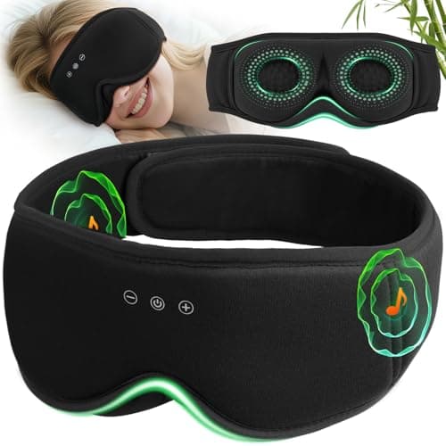 Image of MUSICOZY Organic Bamboo Cotton Sleep mask Headphones,100% Blackout 3D Bluetooth Sleep Mask Breathable Eye mask Zero Eye Pressure Sleep Headphones for Side Sleepers,with 14H Playtime&Bluetooth 5.4