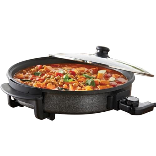 Image of Quest 40cm Multi-Function Electric Cooker Pan with Lid/Adjustable Thermostatic Control/Non-Stick Aluminium Electric Frying Pan / 40 x 40cm Surface/Detachable Power Cable For Serving