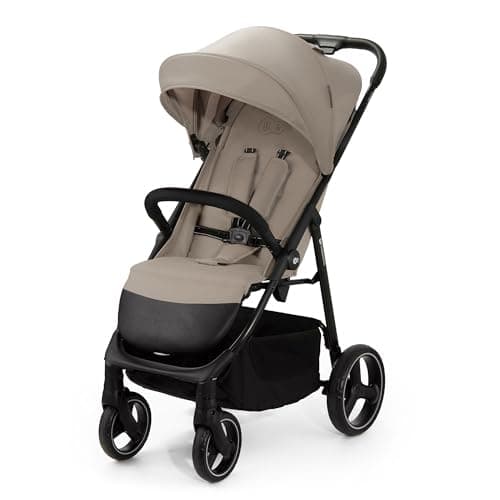 Image of Kinderkraft Trig 3 Lightweight Stroller, Baby Pushchair, Easy Folding with One Hand, All Wheels Suspension, Ajustable Hood 5-Point Safety Harness, from Birth up to 25kg, Beige