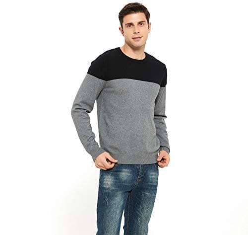 Image of ZLUXURQ Men's Crewneck Long Sleeve Pullover Soft Color Blocke Striped Sweater Size S